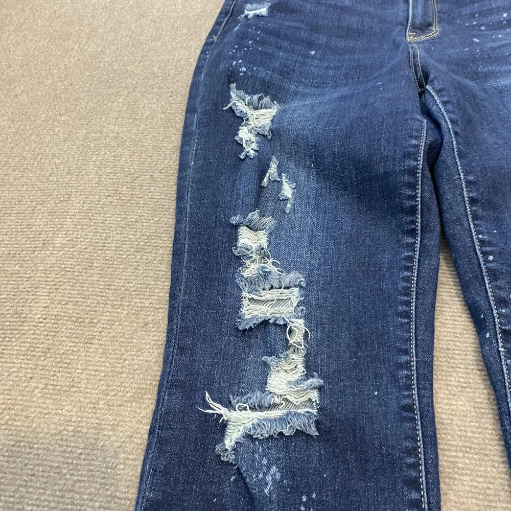 Judy Blue Jeans Womens 7/28 Blue Distressed Boyfriend‎ Fit Mid Rise Denim Pants